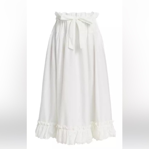 NWT Free People Favorite Part Ruffle Cotton Tie-Waist Midi-Skirt in White Sz XS - Picture 4 of 15